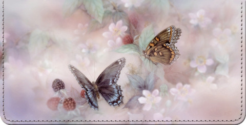 Genuine Leather Checkbook Cover More Color Choice. Flower Cited Butterflies Pattern 