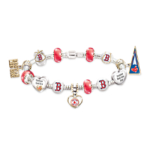 Boston Red Sox Charm Bracelet With Swarovski Crystals