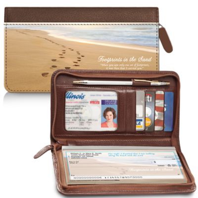 checks footprints personal wallet checkbook zippered